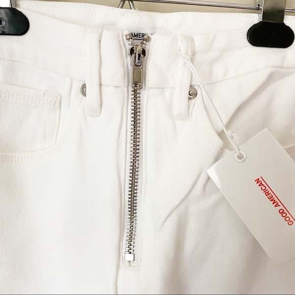 Good American Exposed Zip High Waist Slim Straight Ankle Jeans White 25 NWT - Picture 5 of 13